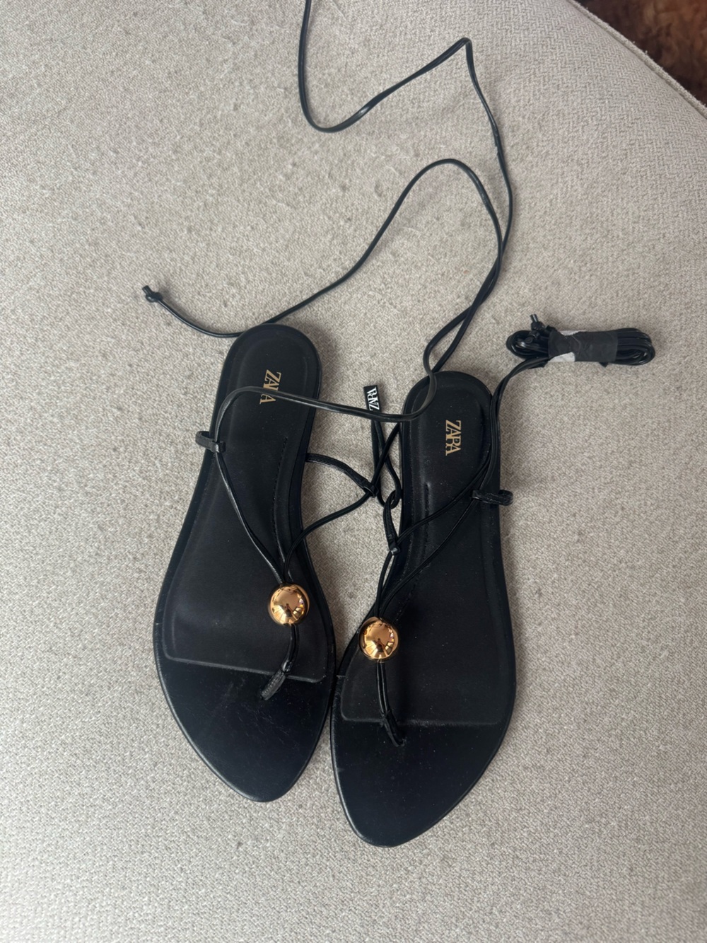 Zara black tie up sandals